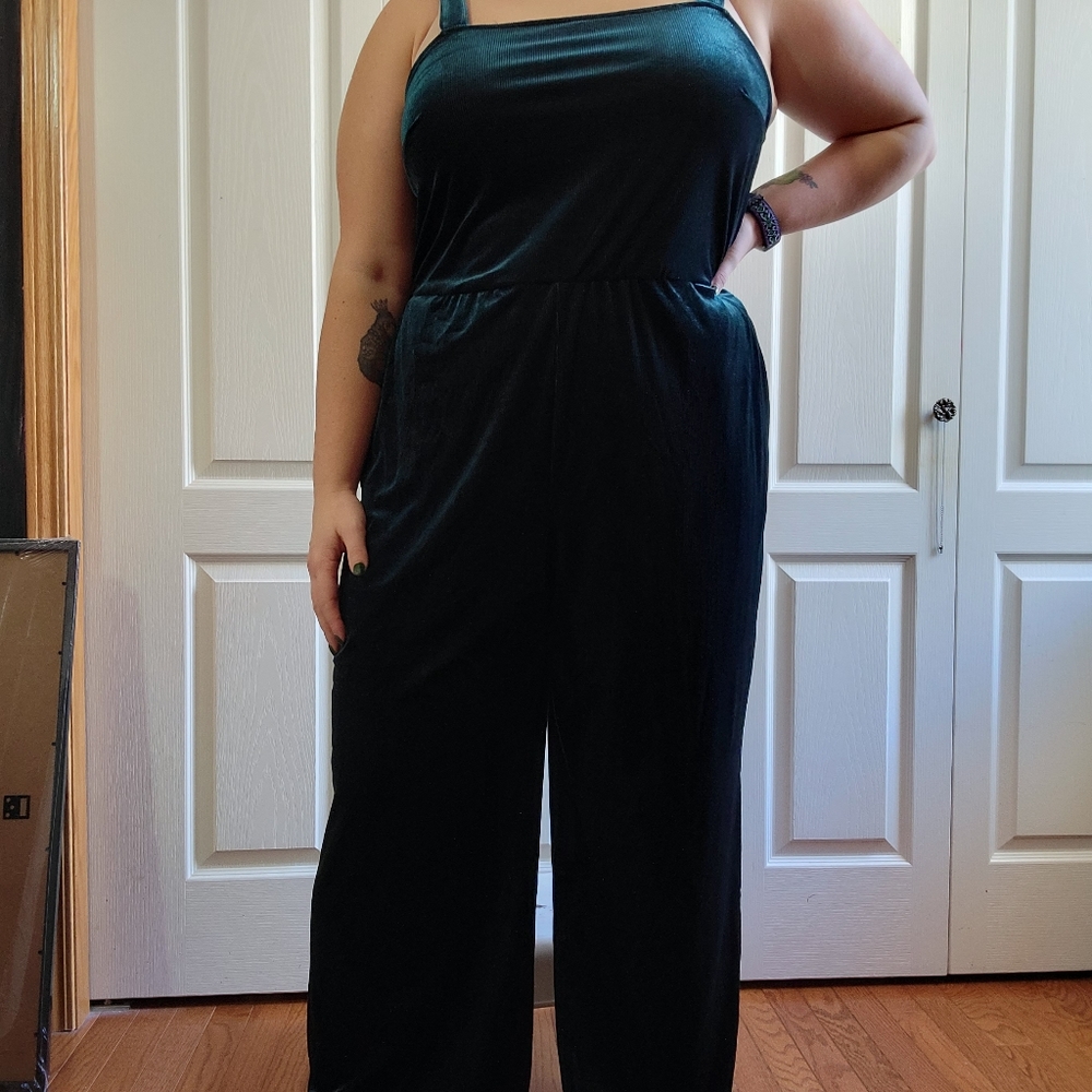 Green Ribbed Velvet Jumpsuit